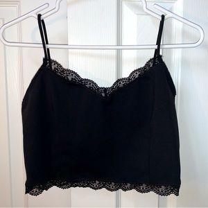 Emory Park Black Cropped Tank Top with Lace Trim | Women’s Size M
